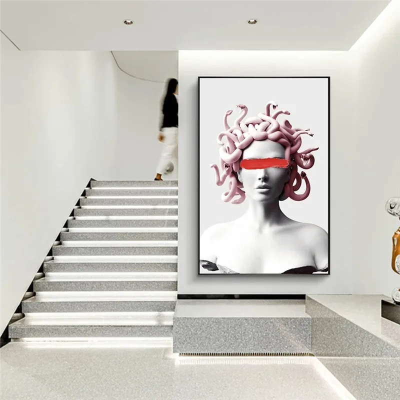 Rožinė Medusa Apimti Akis, Drobė Menas, Plakatų ir grafikos Vaporwave Skulptūra Medūza, Drobė, Tapyba ant Sienos Menas Nuotraukas