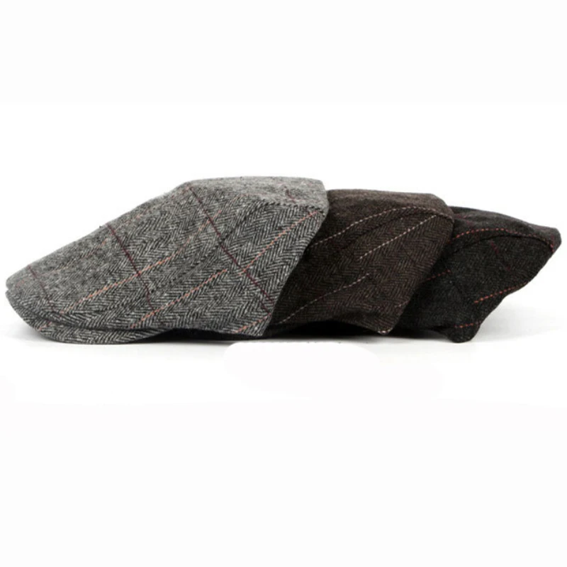 Rudens-Žiemos Vyrų newsboy skrybėlę Beretės Britų Vakarų Stiliaus Vilnos Advanced Butas Ivy Bžūp Classic Vintage Dryžuotas Beretė