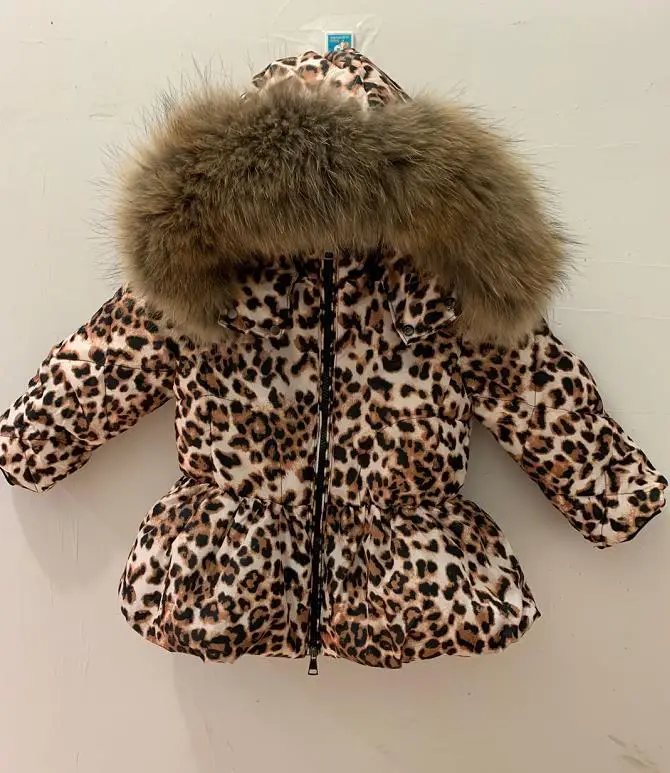 Rusija Žiemos Gobtuvu Žemyn Kailio Vaikų Sniego Dėvėti Šiltas Leopard Viršutiniai drabužiai Nekilnojamojo Kailių Apykaklės Parko Vaikai Žemyn švarkai mergaitėms Y3293