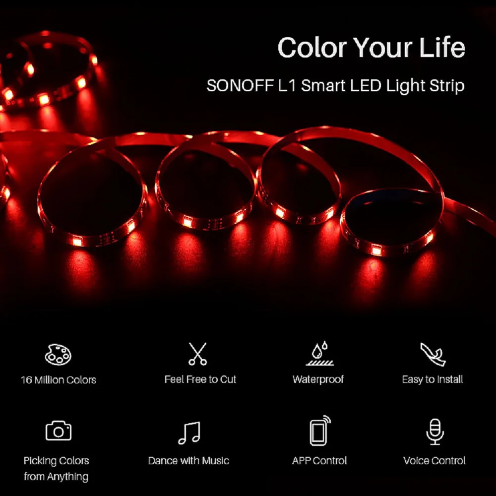SONOFF L1 Wifi Smart Led Šviesos Juostelės 2m/5m atspari Vandeniui 5050 RGB Pritemdomi Valdytojas Alexa 