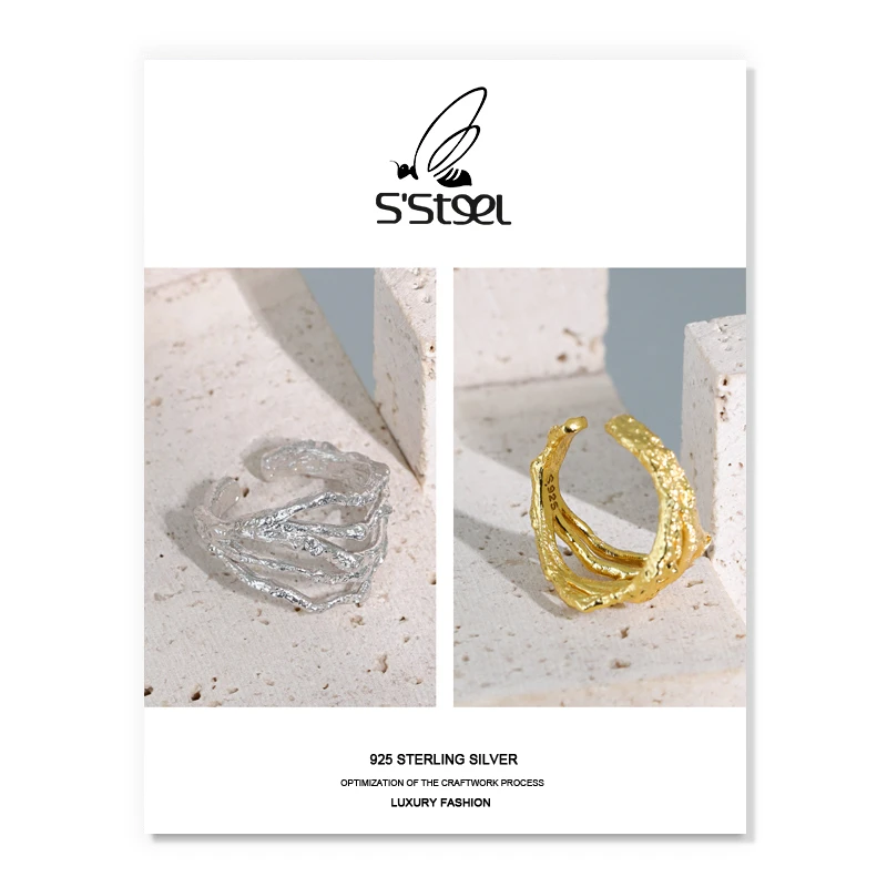 S'STEEL korėjos Žiedai Moterims 925 Sterlingas Sidabro Dizaineris Vintage Gold Opeing Pareiškimą Žiedas Anillos Mujer Plata Fine Jewelry