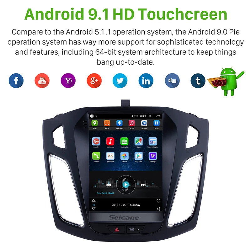 Seicane 9.7 colių Android 9.1 Automobilio Stereo Radijo Galvos Vienetas GPS Navi 