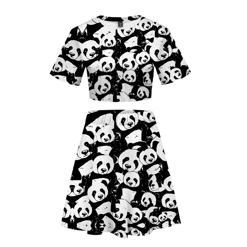 Sijonas ir Top Set Spausdinti Moteris, Dviejų dalių Komplektas Pasėlių Viršuje+sijonas Madinga, Tinka Drabužių Streetwear Mados 2020 Juokinga Panda