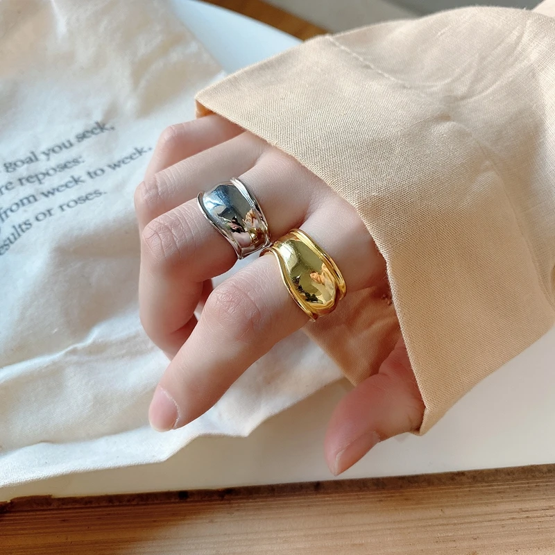 Silvology 925 Sterlingas Sidabro Pločio Netaisyklingos Žiedai Dizaineriai Blizgus Minimalistinio Korėja Žiedai Moterims, Madingi Sidabro Papuošalai