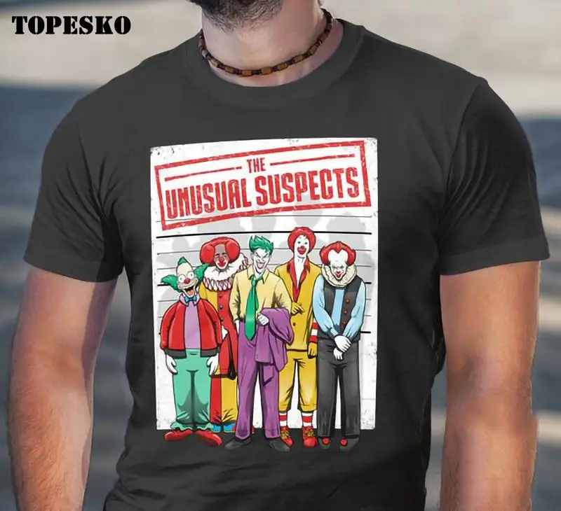 TOPESKO Vasaros Vyrų Medvilnės T Shirts Neįprastas Įtariamųjų Joker Spausdinti Harajuku Marškinėlius Moterims trumpomis Rankovėmis Viršūnes