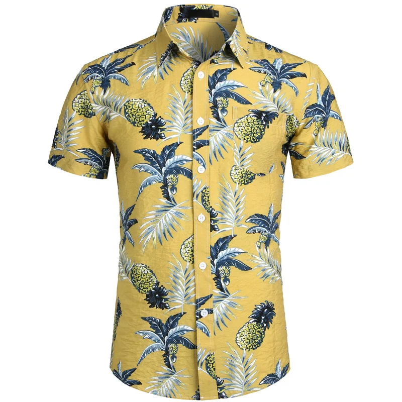 Tamsiai Mėlyna Ananasų Havajų Marškinėliai 2019 M. Vasarą Mens Trumpomis Rankovėmis Suknelė Marškiniai Tropinių Gėlių Havajų Marškinėliai Vyrų Camisa Socialinės
