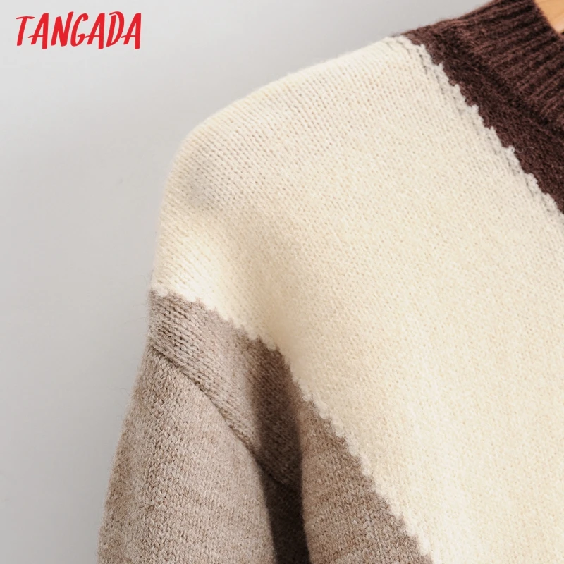 Tangada Moterų 2020 M. Mados Elegantiškas Spalvų Bloko Megzti Megztinis megztinis O Kaklo Moterų Negabaritinių Puloveriai Prašmatnus Viršūnes 1F210