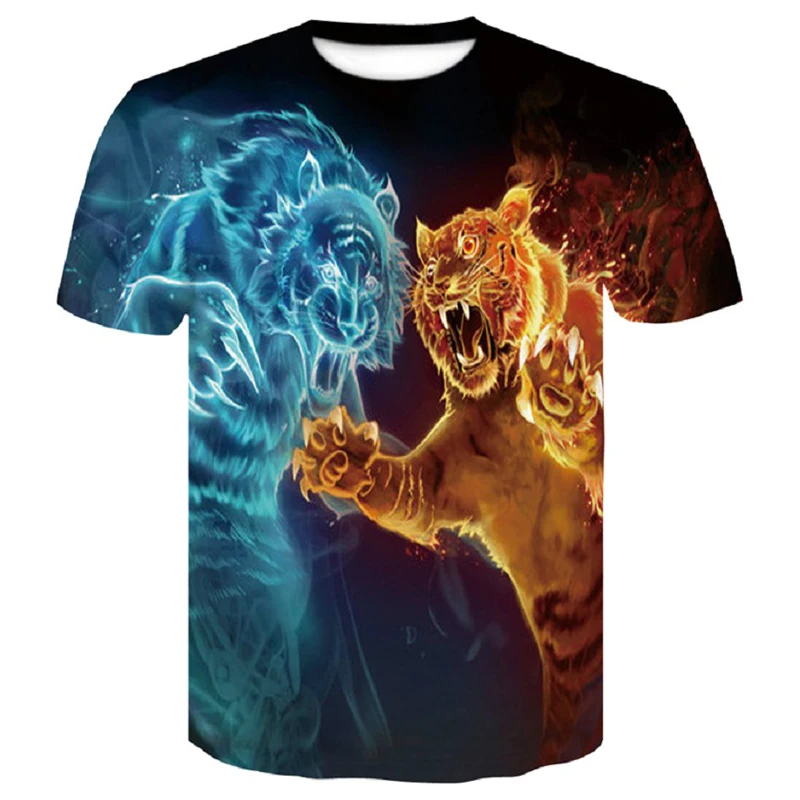 Tigras Marškinėliai Vyrams 3d prined 2019 Nauji Marškinėliai trumpomis Rankovėmis O-Kaklo Mados Hip-Hop Vasaros Viršūnes Tees Atsitiktinis 3D Vilkas Vyrų marškinėliai