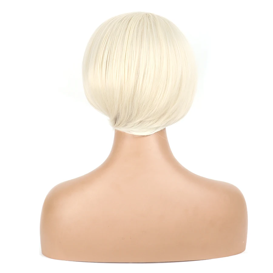 Trumpi šviesūs pixie supjaustyti perukai su tvarkingas kirpčiukai moterų blondinė sintetinių atsparus karščiui cosplay moterų perukas