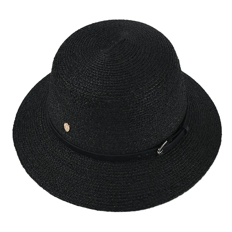 USPOP 2020 m. saulės, skrybėlės moterims rafija šiaudines skrybėles Britų trumpas kraštų odos diržas papuoštas šiaudines skrybėles