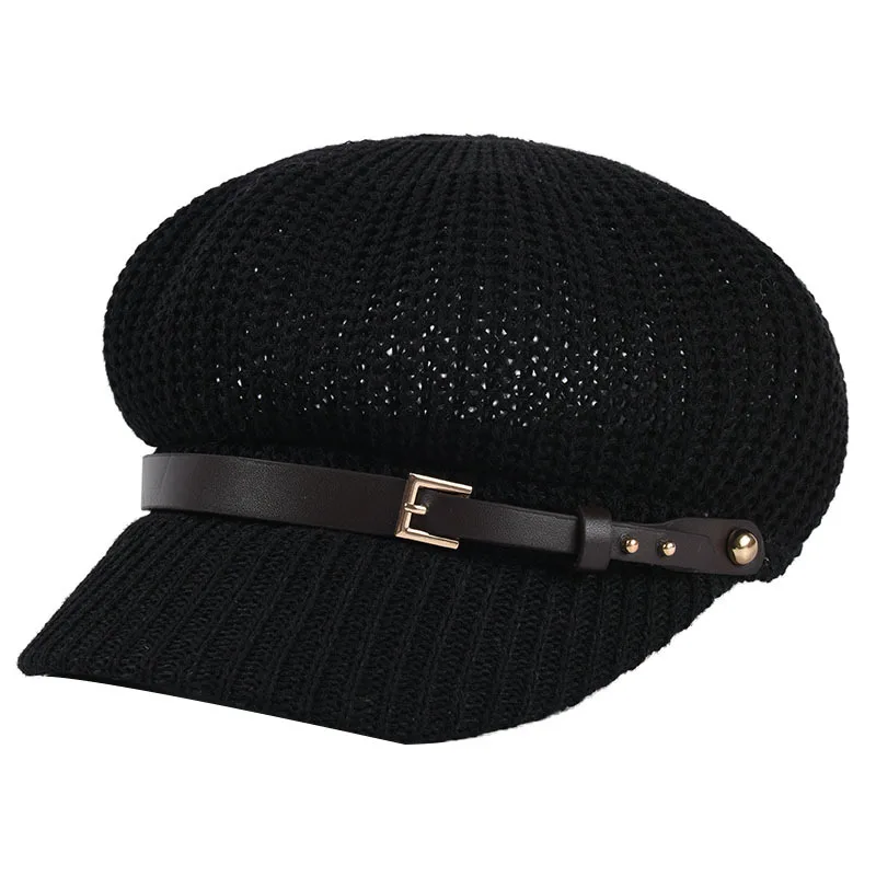 USPOP Vasaros kepurės moterims aštuoniakampis skrybėlės kvėpuojantis odinis diržas aštuoniakampis bžūp newsboy kepurės Britų derliaus megztos beretės