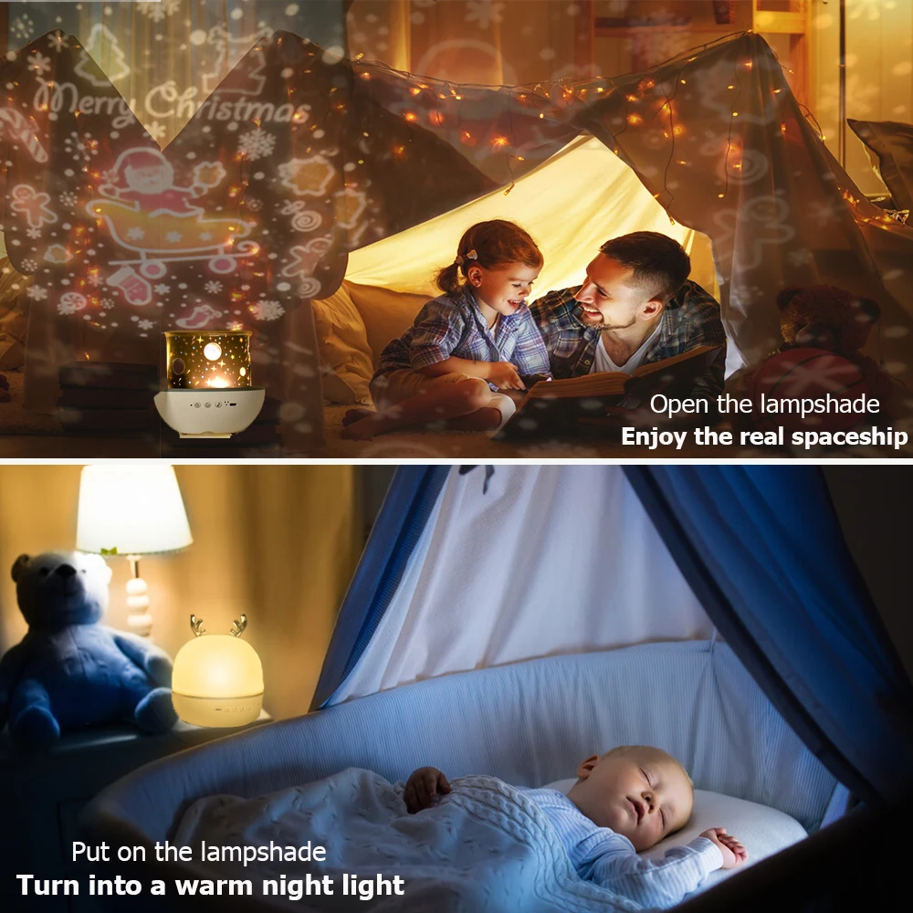 Vaikų Nakties Šviesos Projektorius Star Sukasi Įkraunamas USB LED Šviesos Su 