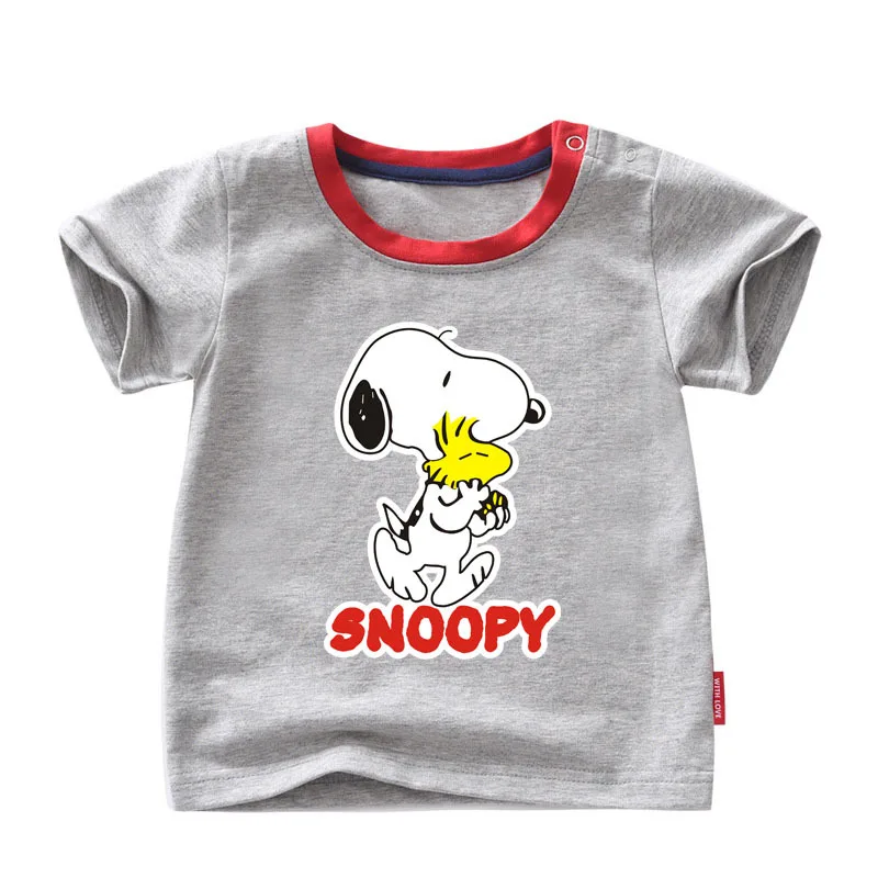 Vasaros Snoopy vaikų trumparankoviai berniukas kūdikių pusė rankovėmis medvilnės animacinių filmų minkštas ir patogus, aukštos kokybės marškinėliai drabužių