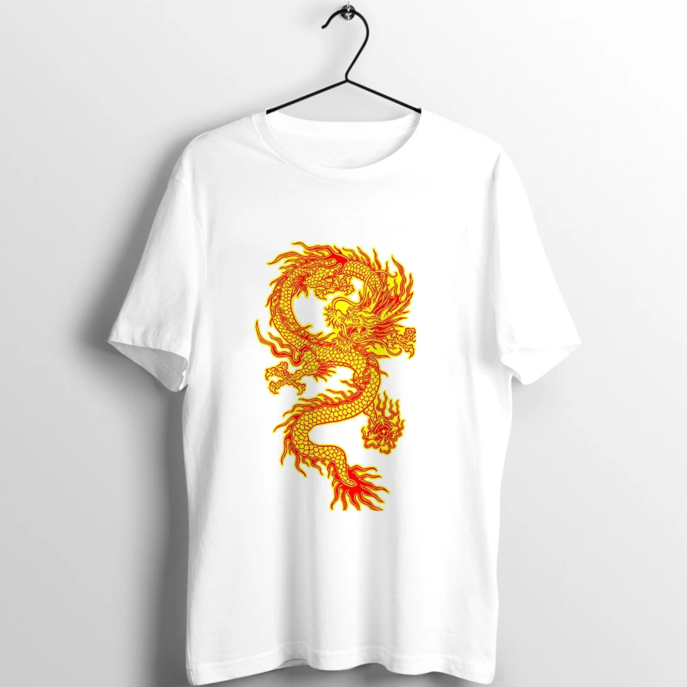 Vasaros Viršūnes Kinų Drakonas Spausdinimo T-shirt Harajuku Negabaritinių Estetinės White T Marškinėliai Moterims Ulzzang Streetwear Drabužius