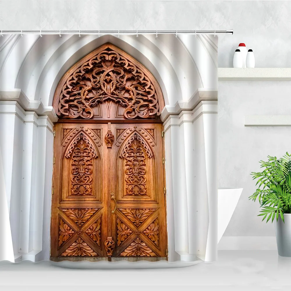 Vonios Kambarys Vandeniui Dušo Užuolaidos Nustato Senovės Maroko Architektūros Pavyzdys Akmens Durų Spausdinimo Poliesteris Namų Dekoro Užuolaidos