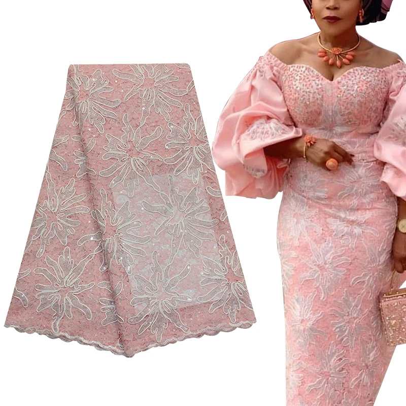 Way Prabangių Prancūzijos Ju China Afrikos Nėrinių Audinio 5 Metrų Aukštos Kokybės Virvių Siuvinėjimo Nigerijos Suknelė Siuvimo Nėrinių Medžiagos