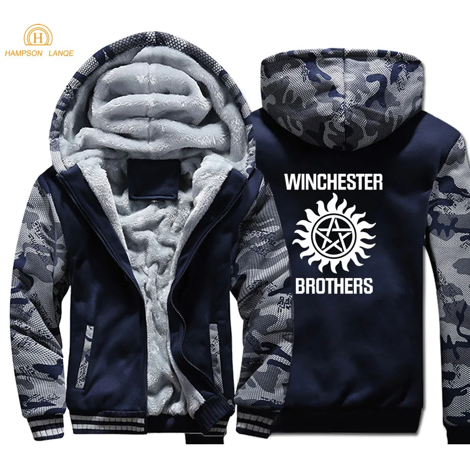 Winchester Brolis Vyrų Hoodies 2020 M. Žiemos Atsitiktinis Kamufliažas Hoodies Šiltu Vilnos vyriški Megztiniai Mados Prekės ženklo Striukės Užtrauktukas