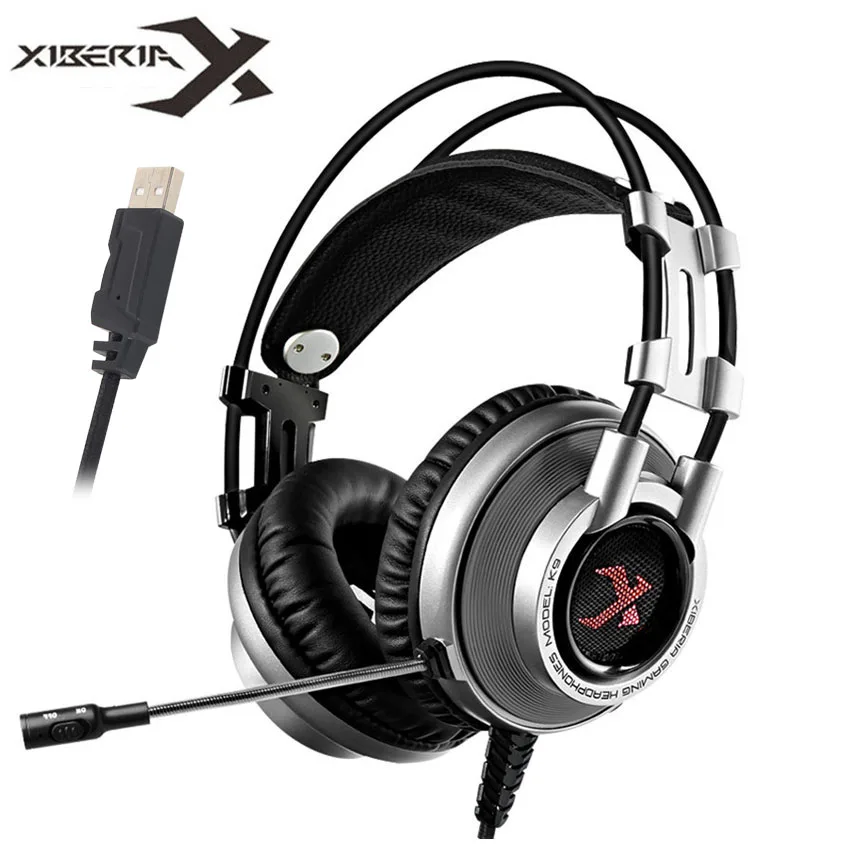XIBERIA K9 Virtualus 7.1 Sound Gaming Headset casque Geriausias PC Gamer USB Stereo Bass Ausinės su Mikrofonu, skirtos Žaidimų kompiuterių priedai