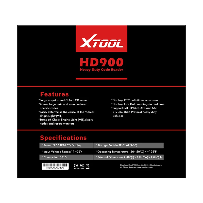 XTOOL HD900 Sunkiųjų Sunkvežimių Kodas Skaitytojas Paramos J1939 J1708 Protokolo Naujinimas Internetu