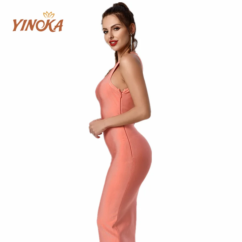 Yinoka bodycon tvarstis suknelė naujausias suknelės moterims vakarą seksualus orange ilgai seksualus prom prabanga viskozės audinio šalis nešioti