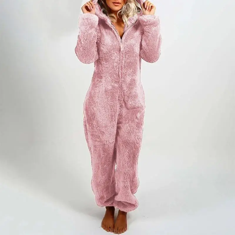 ZITY 2020 Nauja Pižama Pižamą Moterų 'S Žiemos Sleepwear ilgomis Rankovėmis Plius Pliušinis Storio Pliušinis Jumpsuit Gobtuvu Homewear Pižama