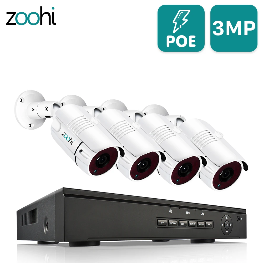 Zoohi 3MP Vaizdo Stebėjimo Komplektas Saugumo kamerų Sistema, Lauko VAIZDO Kameros Apsaugos Sistemos Komplektas, POE kamerų Sistema Nuotolinio IP66