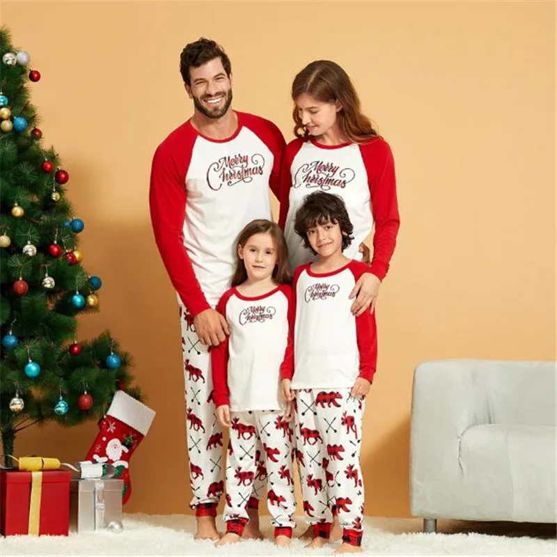 Šeimos Kalėdų Pižama Mados Elnias Spausdinti Suaugusių Moterų, Vaikas, Kūdikis Kalėdos Šeimos Derinti Drabužius Rudens Žiemos Laišką Sleepwear