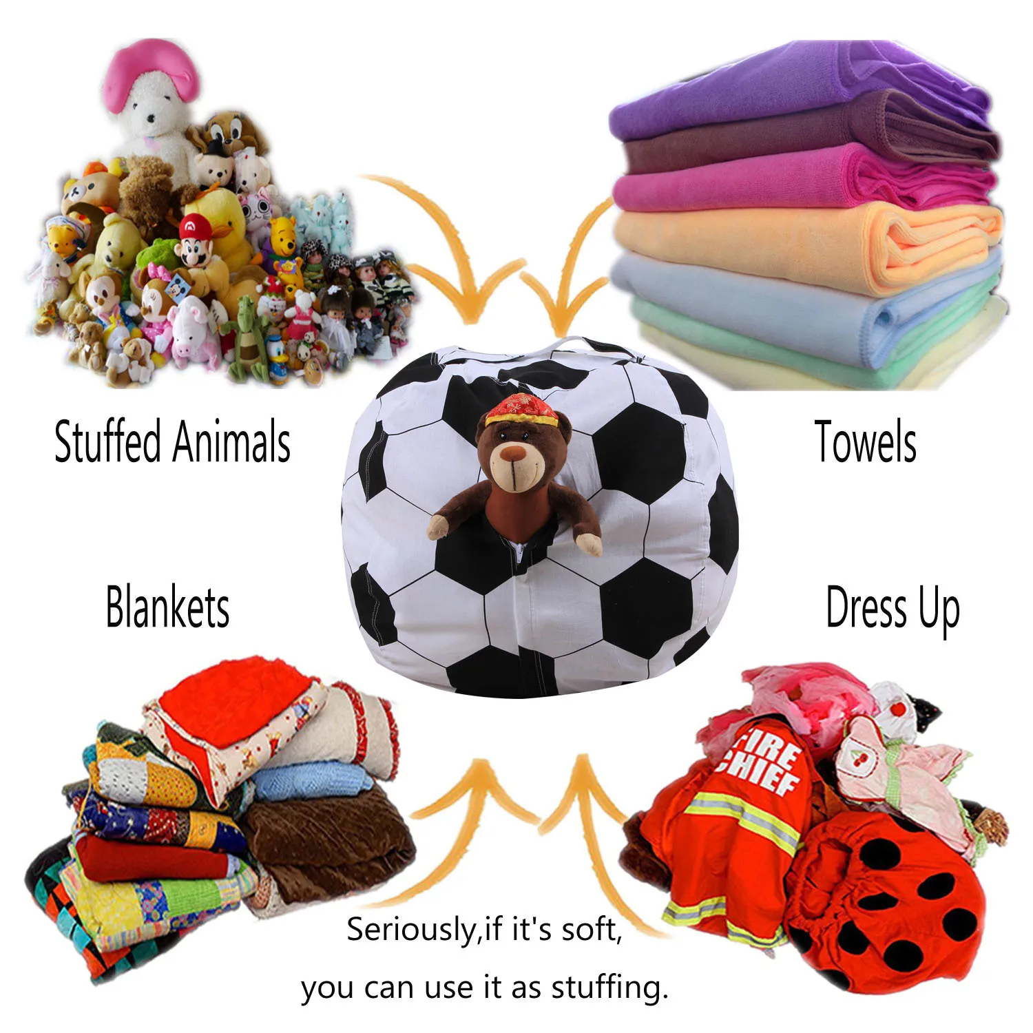 Žaislų saugojimo krepšys Drobės futbolo, krepšinio, pupelių maišai Laikymas pupų Namų Drabužių Laikymo dėžės