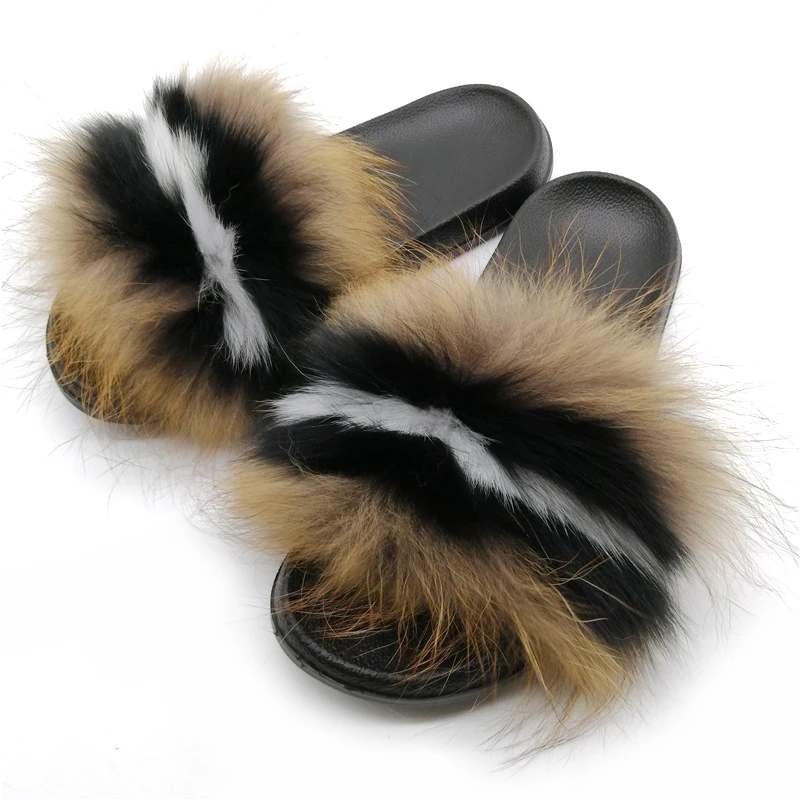 Žiemos Batai Moterims, Šlepetės Fox Fur Šlepetės Nekilnojamojo Fox plaukų Skaidres Furry Patalpų Fifo Atsitiktinis Paplūdimio Sandalai Pūkuotas Pliušinis Batų