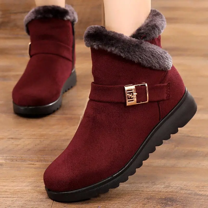 žiemos sniego batai moterims butas su šiltu Kailiu suede pleišto kulkšnies įkrovos moterų atsitiktinis batų užtrauktuką avalynė plius dydžio raudoni batai juoda
