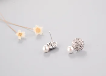 Nekilnojamojo 925 Sterlingas Sidabro Shell perlų turi gėlių Stud Auskarai Moterų, Mergaičių Mados sterlingų-sidabro papuošalai brincos brinco