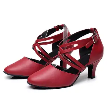 Karšto pardavimo ponios sportinių šokių lotynų šokių bateliai oda juoda /raudona tango batai ponios uždarytas toe salsos bateliai moterų aukšto kulno