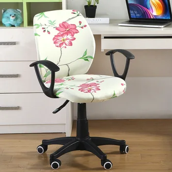 Spandex Kompiuterio Kėdė Slipcover Biuro Kėdė Padengti Spausdinti Gėlių Rankos Kėdė Padengti Sėdynės Slipcover Sukasi Liftas Kėdės Apima
