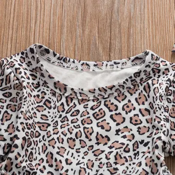 2019 Bamblys Vaikas Baby Girl Žiemą Šiltas ilgomis Rankovėmis Leopard Suknelė Viršūnes +Kelnes 2vnt Tracksuit Komplektus, Dydis 0-4Y