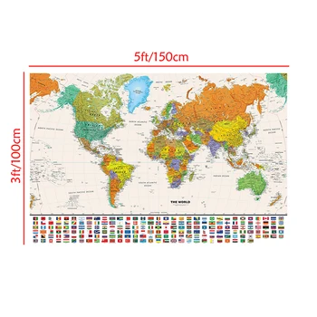 Pasaulio Fizinį Žemėlapį su Nacionalinės Vėliavos Švietimo ir Kultūros neaustinių Purškimo Pasaulio Žemėlapyje 150x100cm Siena Lipdukas Apdaila