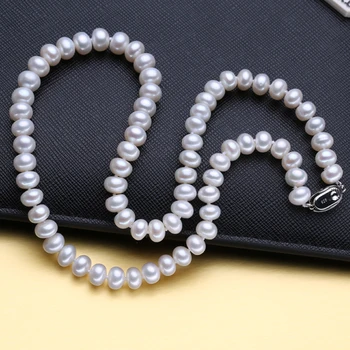 FENASY bauda AAAA aukštos kokybės natūralių gėlavandenių perlų vėrinį moterims, dovana, 9-10mm perlų papuošalai 45cm choker karoliai classic