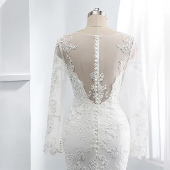 2019 Undinė vestuvių suknelė ilgomis rankovėmis backless vestuvių Išaugintų Kristalų peals Mariage suknelė pagal Užsakymą pagaminti O-kaklo suknelė vestuvių