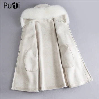 PUDI H915 moterų žiemos nekilnojamojo vilnos kailio negabaritinių striuke, originali liemenė lapės apykaklės gaubtu laisvalaikio mergaitė, kailiniai paltai lady striukė, paltas