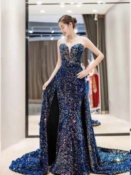 Vakaro Suknelės Ilgai Undinė Vestidos Formales Nuimamas Traukinio China Elegantiškas Moteris, Pokylių Prom Šalis, Chalatai Chalatas De Soiree