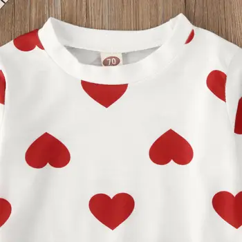 Raudona Meilės Širdis Bamblys Valentino Diena Drabužius Cottton Shirt Marškinėliai Dovanų Mielas Kūdikis Merginos Viršūnės T-Shirt, Suknelė, Sijonas Komplektus Rudenį