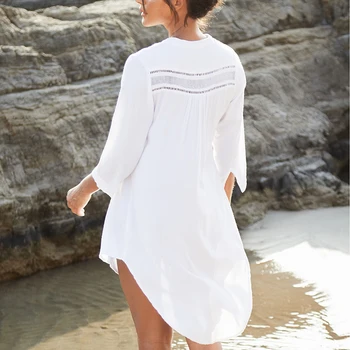 Balta Plaukti kostiumas Padengti iki Sarongas 2021 Balta Paplūdimio Nėrinių Kratinys Tunika Pareo de Plage Paplūdimys, Padengti ups, Paplūdimio Tunika