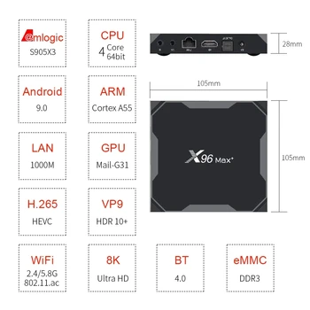 2020 naujas X96 Max Plus, Smart TV BOX Quad Core Amlogic S905X3 Wifi BT 4K TV BOX PK T95 H96 H616 X96Q MAX Android 10.0 TV Box