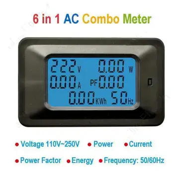 6 IN 1 Digital AC Įtampos Matuoklis 100A/20A 110~250V Energijos Skaitiklis Voltmeter Ammeter LCD Monitorius Galios Matuoklis Hz galios koeficientas