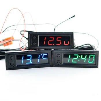 Automobilio termometras Skaitmeninis laikrodis led modulis skaitmeninės vamzdis elektroninis laikrodis 0.39 colių mini su termometru automobilių žiūrėti 