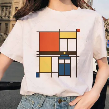 Medvilnės Kūrinį Mondrian, Kurie Kūrybos Marškinėlius Garsus Mondrian Meno Grafinis Tees Filmą Estetinės Marškinėlius Moterims