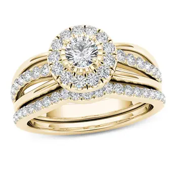 Prabanga Moterų Kristalų Cirkonis Akmuo Žiedas Žada 18KT Geltono Aukso Vestuvinis Žiedas Derliaus Nuotakos Vestuvių Žiedai Moterims
