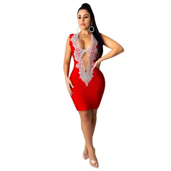Seksualus Bodycon Mini Suknelė 2020 Rankovių Giliai V-Kaklo, Naktinis Klubas Šalies Moterų Suknelės, Trumpi Šalis Suknelė