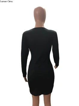 2018 naujų Rudens Moterys mini Megztos Suknelės Zip priekiniai U-kaklo, ilgomis rankovėmis Atsitiktinis Seksualus Bodycon Tvarstis office lady MIDI Suknelė R6030
