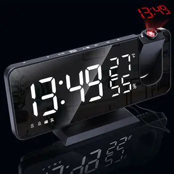LED Skaitmeninis Laikrodis-Žadintuvas Žiūrėti Lentelėje Elektroninių Darbalaukio Laikrodžius, USB Pabusti FM Radijas Laiko Projektorius Atidėjimo Funkcija, 2 Signalizacijos 2#