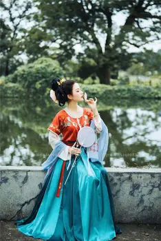 Moterų Kinijos Tradicinės Hanfu Tango Tiktų Liaudies Šokio Spektaklis Komplektus Retro Siuvinėjimo Fairy Princess Dress Qipao Kostiumas Rinkinys